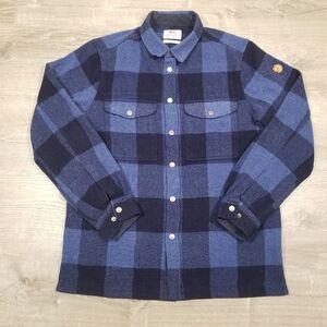 Fjallraven Mens Canada Shirt Blue Plaid Wool Blend Snap Button Size Medium